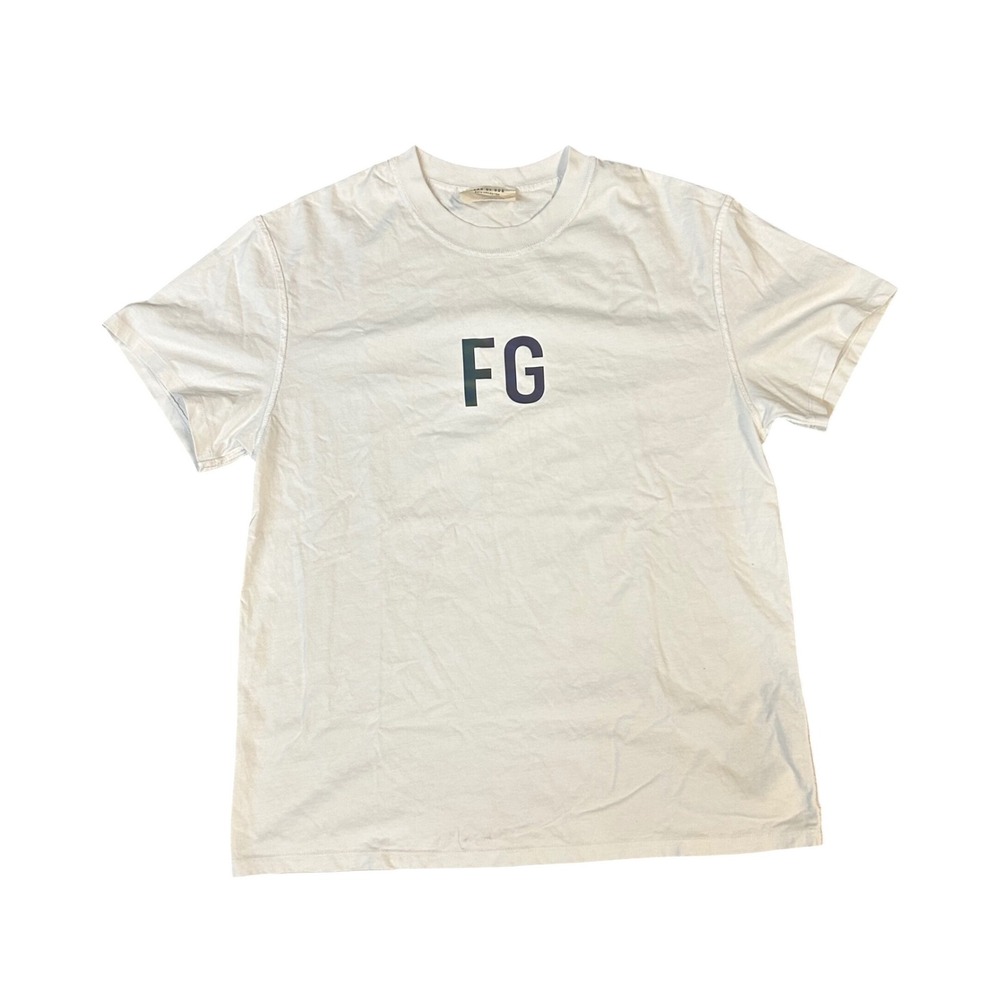 Fear of God Sixth Collection FG Logo T-Shirt White Iridescent Mens Large